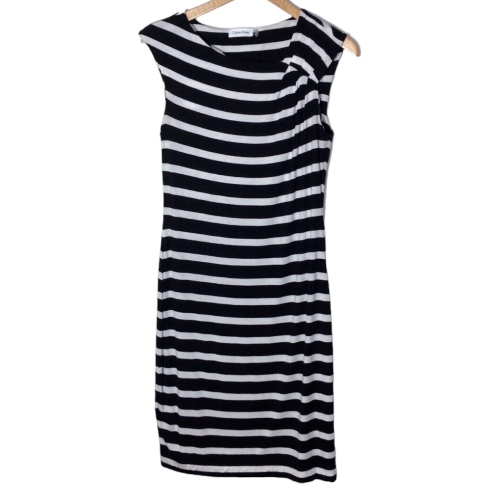 Calvin Klein Striped Knit Dress Womens Size 6 Fall Casual